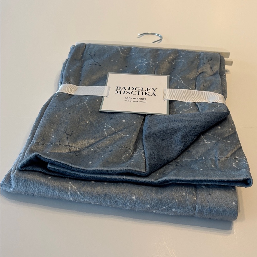 Badgley Mischka Blue Gray Celestial Constellation Print Baby Blanket 30' x 40 - Picture 4 of 12